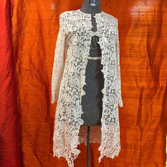 Ralph Lauren Black Label Thora White Guipure Lace Duster Jacket Midi 6 - Picture 1 of 3